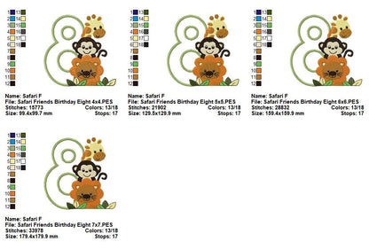 Safari Birthday Numbers 1-11 - Applique - Machine Embroidery Design