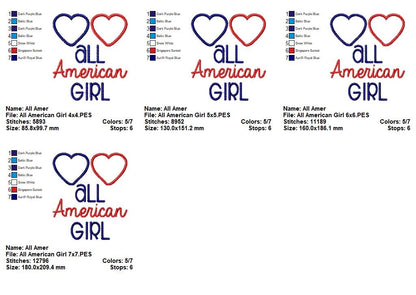 All American Girl - Appliqué - Machine Embroidery Design