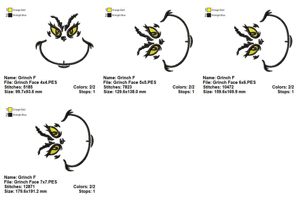 Grinch Face - Fill Stitch - Machine Embroidery Design