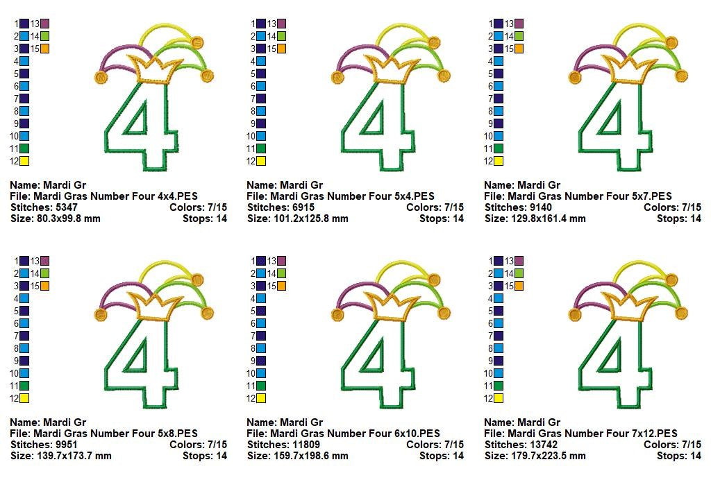 Mardi Gras Number Four - Applique - Machine Embroidery Design