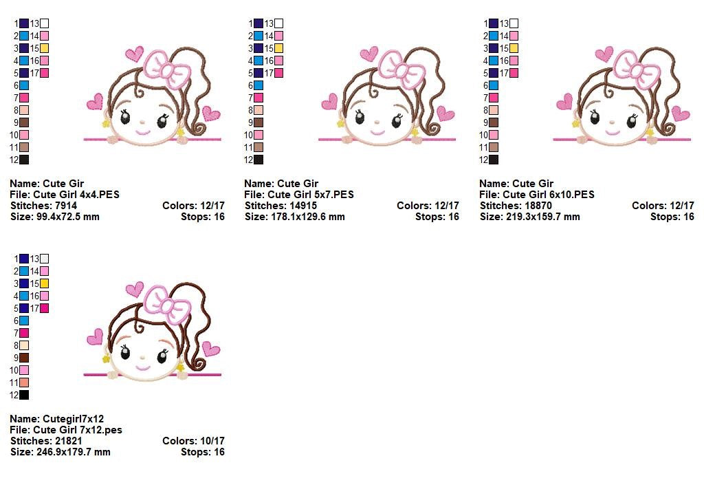 Sweet Bow Girl - Appliqué - Machine Embroidery Design