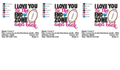 Football Love End Zone - Appliqué - Machine Embroidery Design