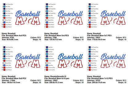 Baseball Mom Heart – Appliqué – Machine Embroidery Design