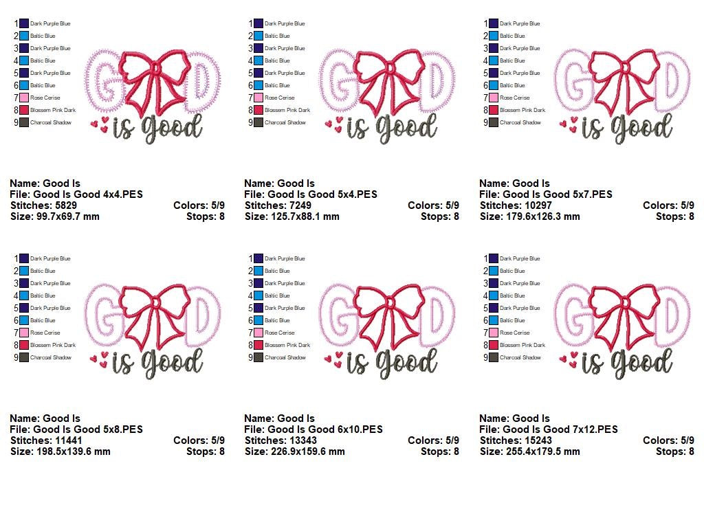 God is Good Coquette Bow - Applique - Machine Embroidery Design