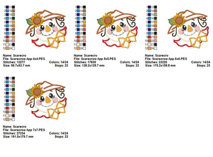 🌻 Sunflower Scarecrow Cutie – Applique – Machine Embroidery Design