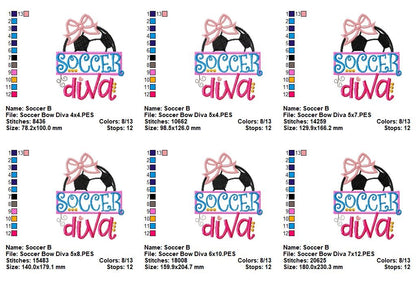 Soccer Bow Diva - Appliqué - Machine Embroidery Design