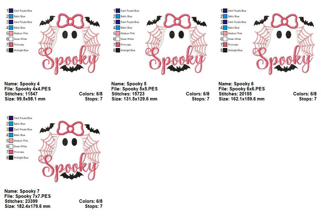 🎀 Girly Ghost with Bow & Webs 🕸️👻 – Appliqué – Machine Embroidery Design
