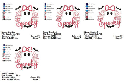 🎀 Girly Ghost with Bow & Webs 🕸️👻 – Appliqué – Machine Embroidery Design