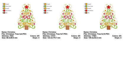 Joy Hope Peace Believe Christmas – Fill Stitch – Machine Embroidery Design