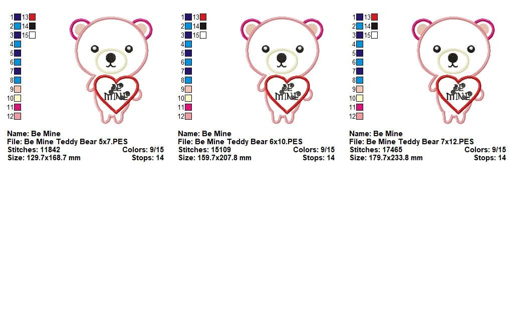 Be Mine Teddy Bear - Appliqué – Machine Embroidery Design