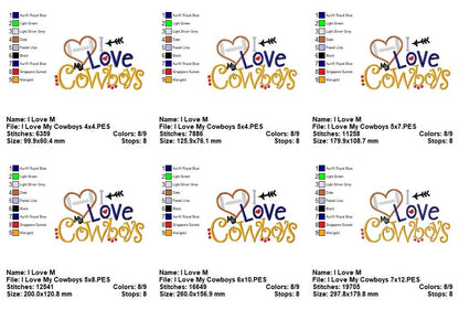 I Love My Cowboys Heart Football – Appliqué – Machine Embroidery Design