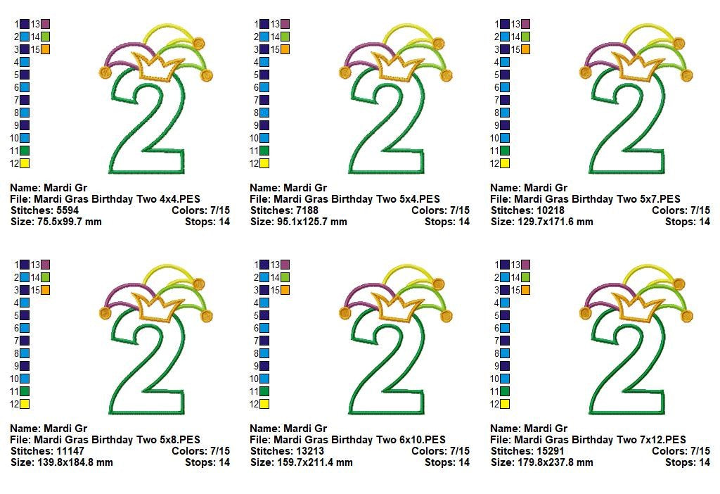 Mardi Gras Birthday Two - Applique - Machine Embroidery Design
