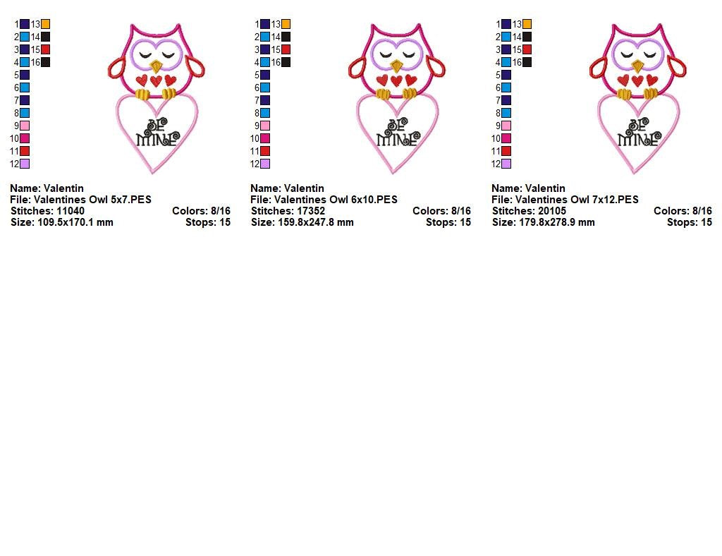 Sweet Owl Be Mine Heart – Appliqué – Machine Embroidery Design