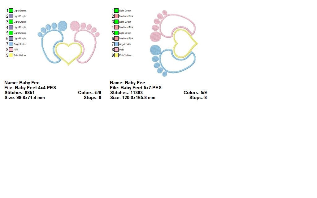 Sweet Baby Feet Heart - Appliqué – Machine Embroidery Design