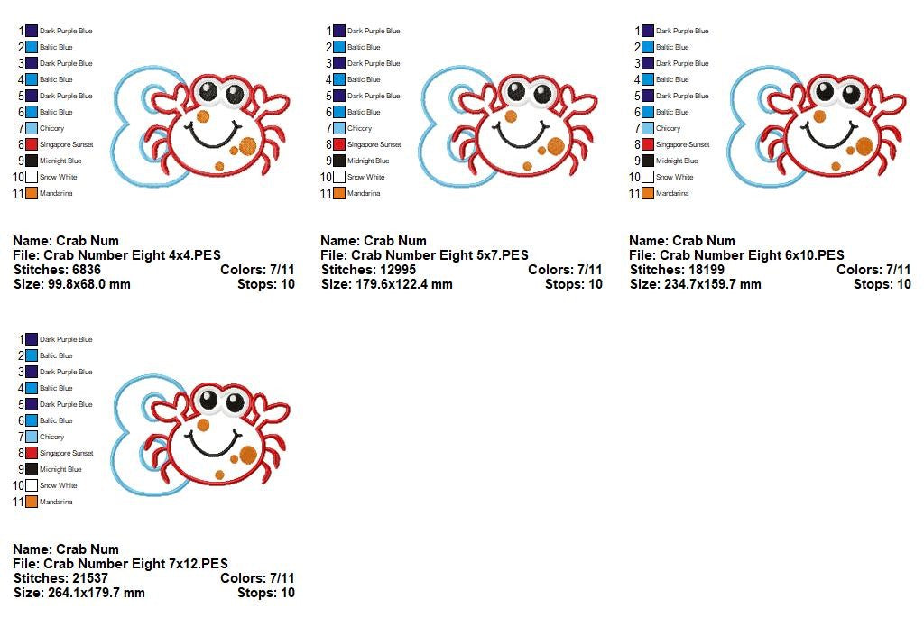 Crabby Birthday Numbers Collection - Appliqué - Machine Embroidery Design