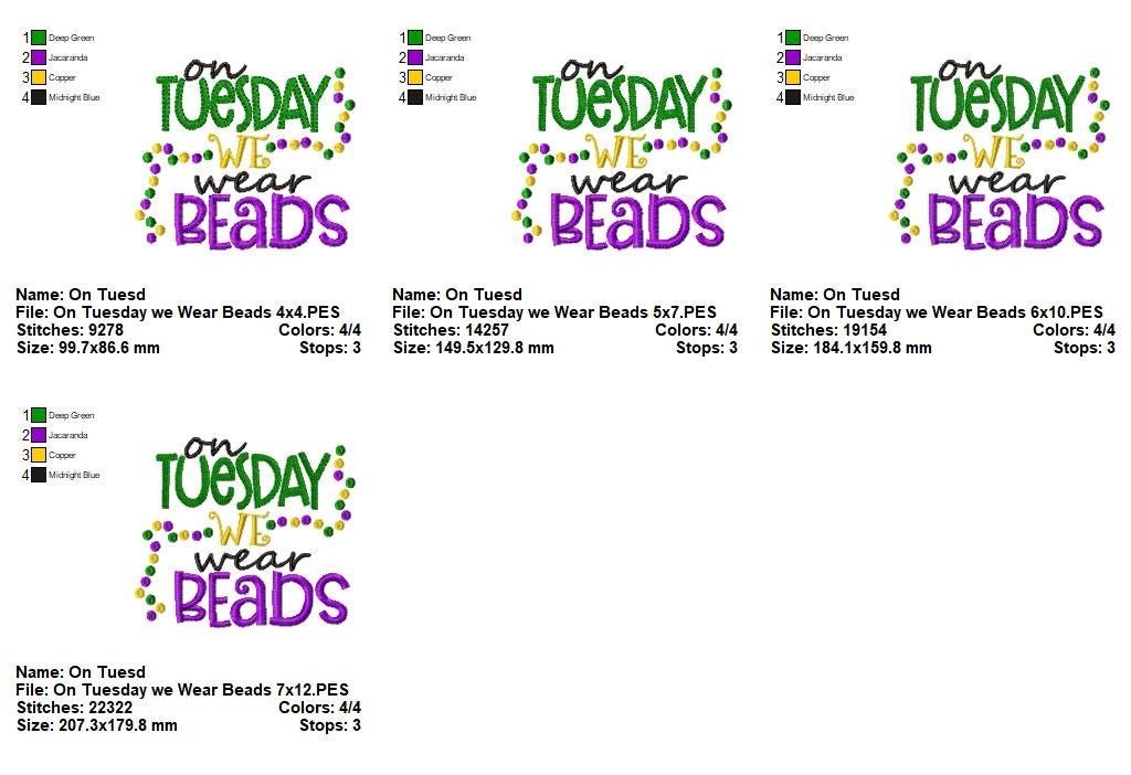 On Tuesday We Wear Beads - Fill Stitch – Machine Embroidery Design
