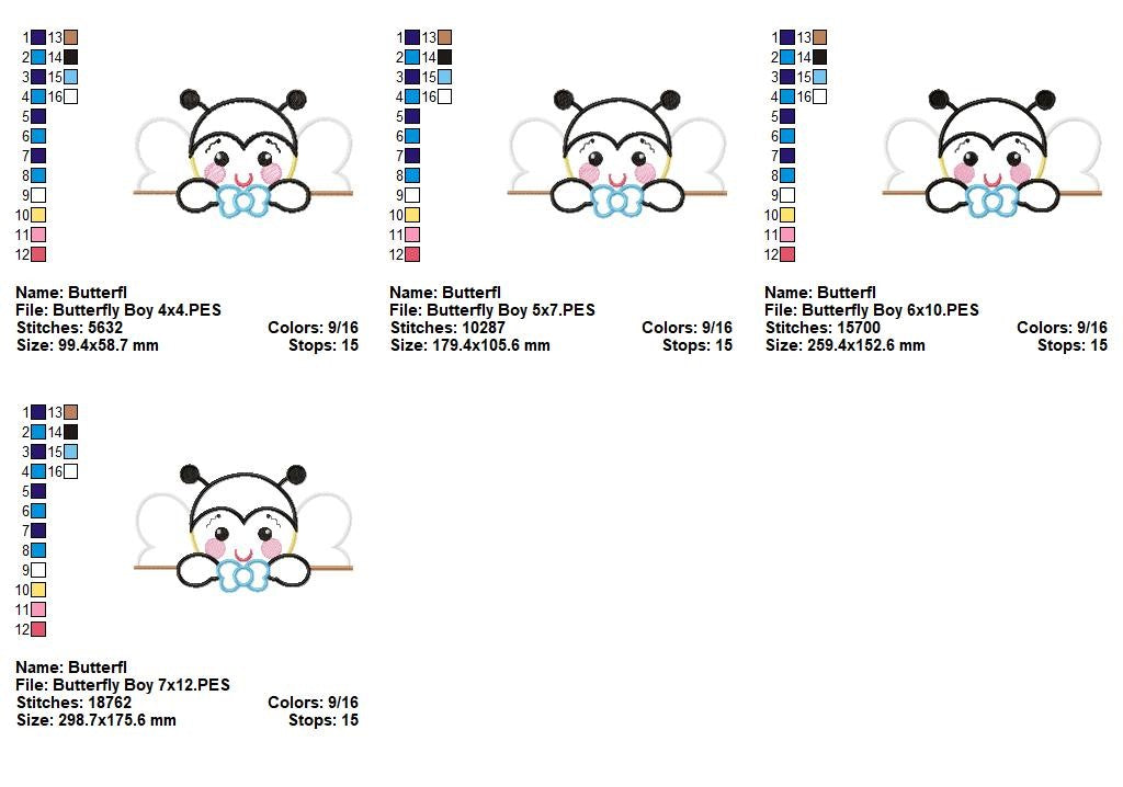Cute Butterfly Boy – Appliqué – Machine Embroidery Design