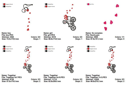 Love Bicycle Couple - Satin Stitch - Machine Embroidery Design