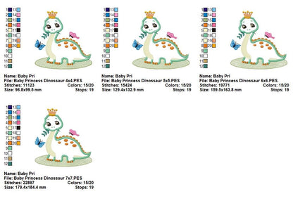 Baby Princess Dinosaur - Applique – Machine Embroidery Design