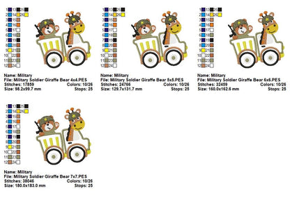 Military Soldier Giraffe Bear - Appliqué - Machine Embroidery Design