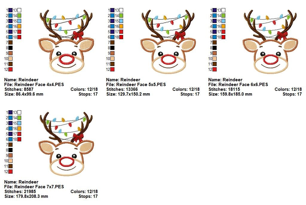 Reindeer and Christmas Lights - Applique - Machine Embroidery Design