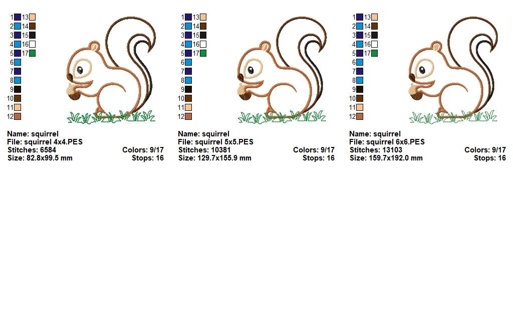 Playful Woodland Squirrel – Appliqué – Machine Embroidery Design