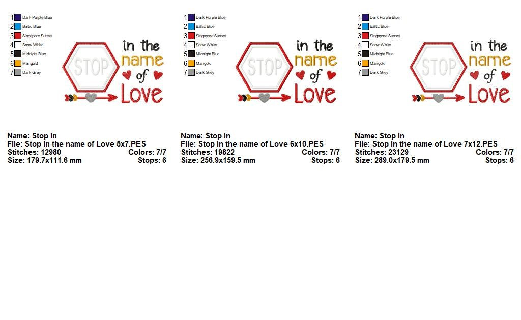 Stop in the Name of Love Applique – Appliqué - Machine Embroidery Design