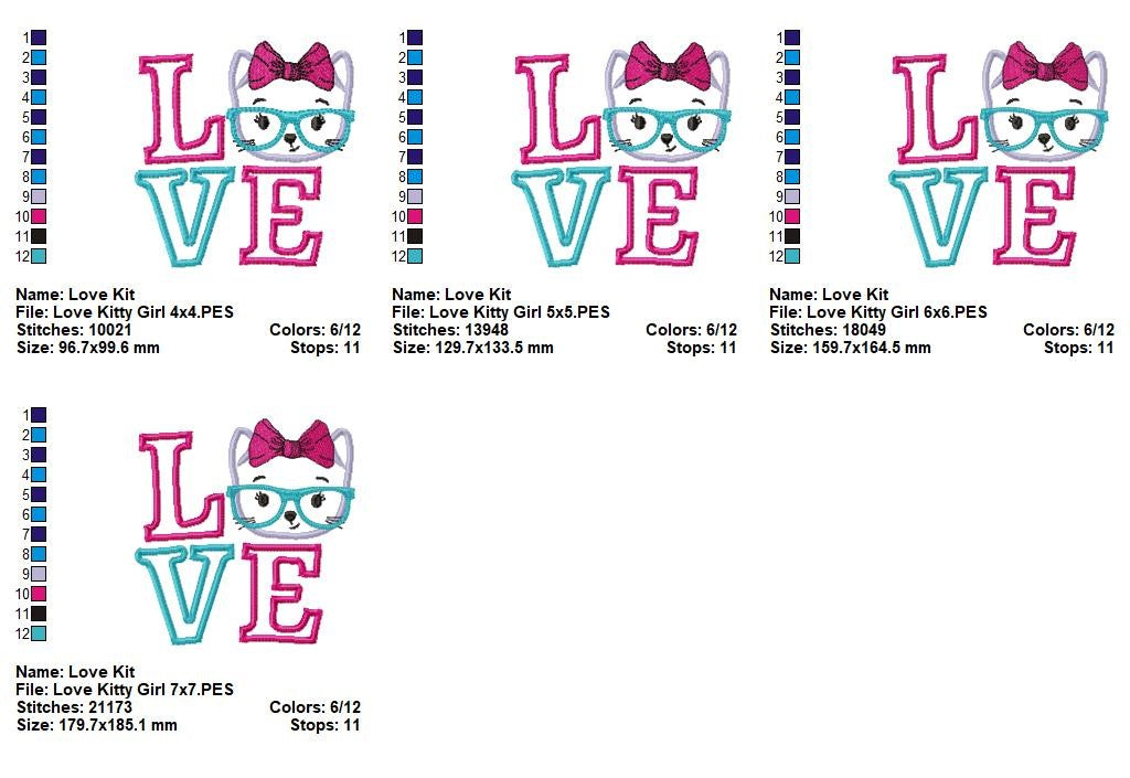 Love Kitty Girl - Appliqué - Machine Embroidery Design