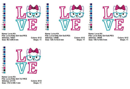 Love Kitty Girl - Appliqué - Machine Embroidery Design