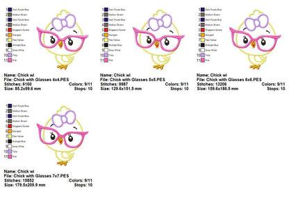 Cute Chick with Glasses – Appliqué – Machine Embroidery Design