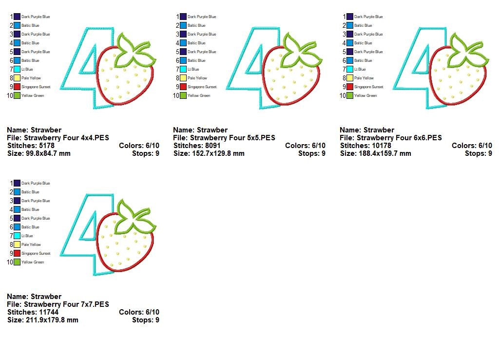 Berry Number Four - Appliqué - Machine Embroidery Design