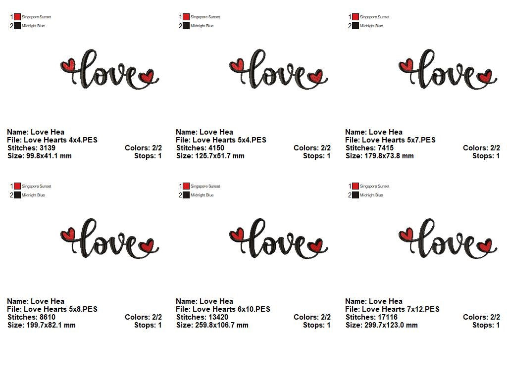 Love Word with Hearts - Fill Stitch - Machine Embroidery Design