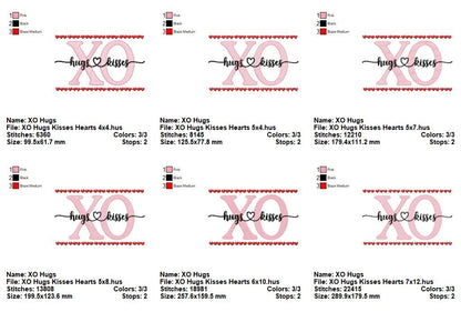 XO Hugs and Kisses Hearts - Sketch Stitch - Machine Embroidery Design