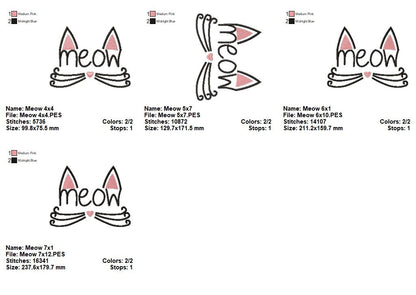 Cute Meow Cat Face - Satin Stitch – Machine Embroidery Design
