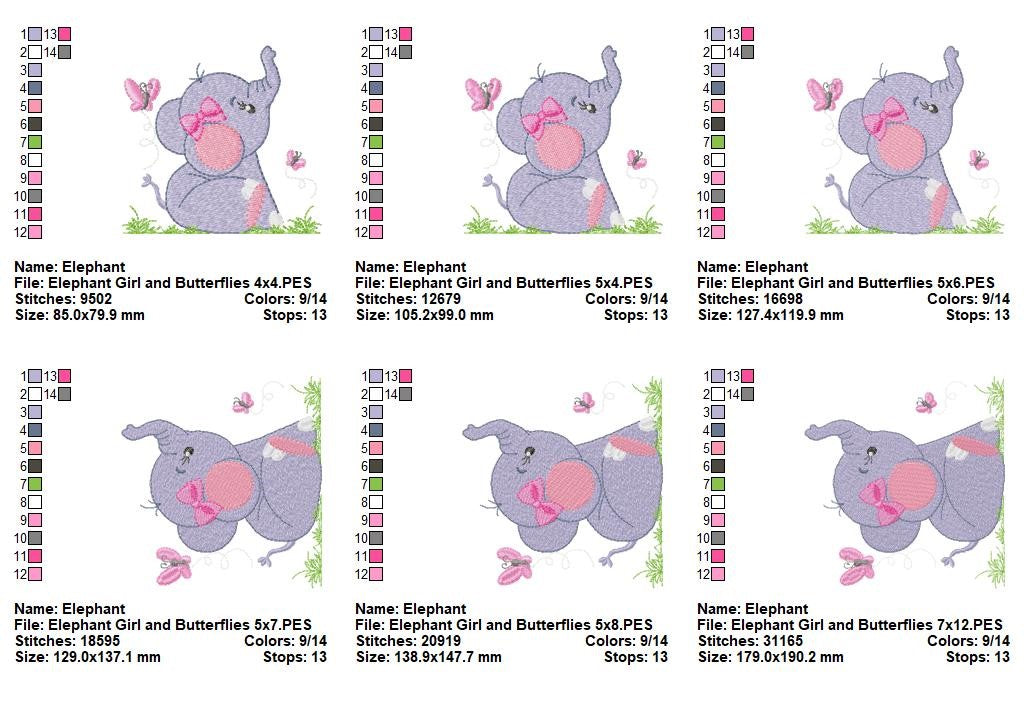 Sweet Baby Elephant with Butterflies - Fill Stitch – Machine Embroidery Design