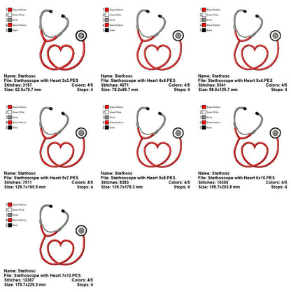 Heart Stethoscope - Satin Stitch - Machine Embroidery Design