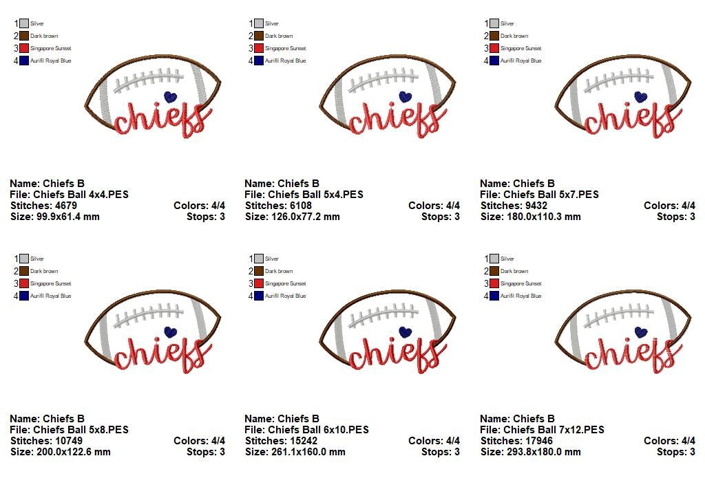 Chiefs Football Script – Satin Stitch – Machine Embroidery Design