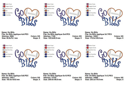 Go Bills Football Heart – Appliqué – Machine Embroidery Design