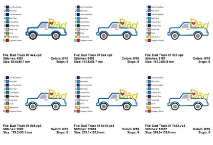 Dad Pickup Truck - Appliqué - Machine Embroidery Design