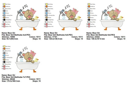 Cute Bear Bath Time - Fill Stitch - Machine Embroidery Design