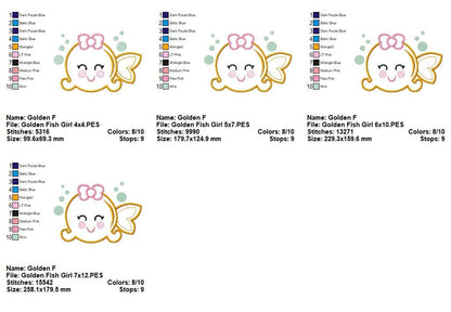 Kawaii Goldfish Girl - Appliqué - Machine Embroidery Design