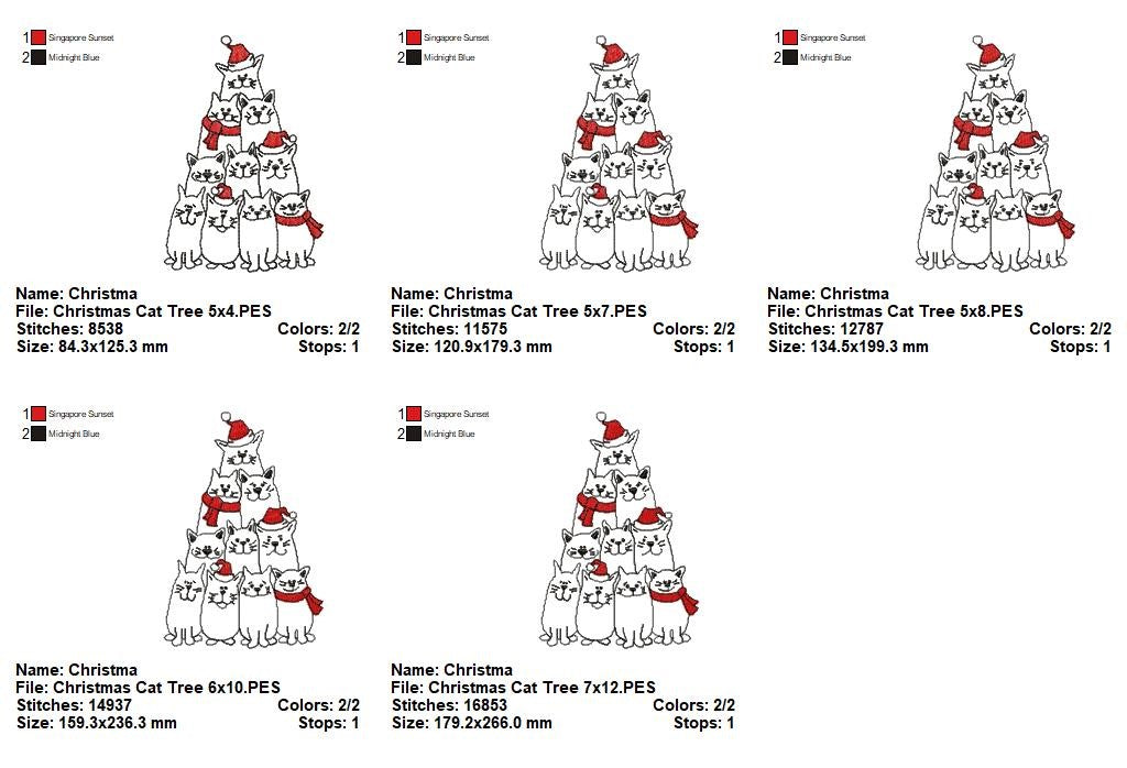 Christmas Kitty Tower - Redwork Stitch - Machine Embroidery Design