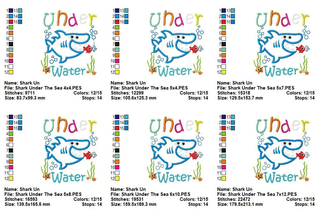 Shark Under the Sea - Appliqué - Machine Embroidery Design