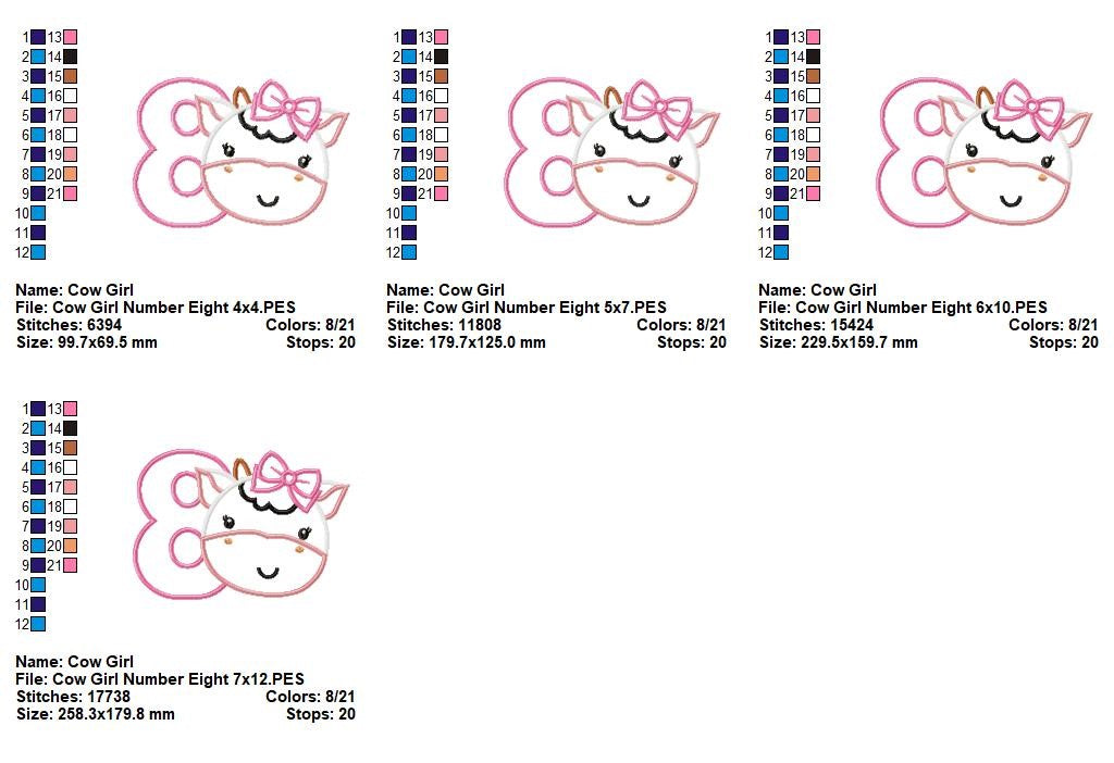 Cow Girl Numbers Collection - Applique - Machine Embroidery Design