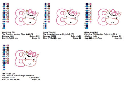 Cow Girl Numbers Collection - Applique - Machine Embroidery Design