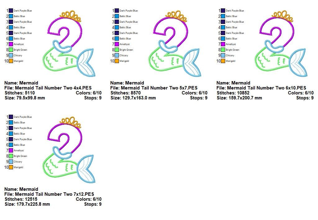 Magical Mermaid Birthday Two - Applique - Machine Embroidery Design