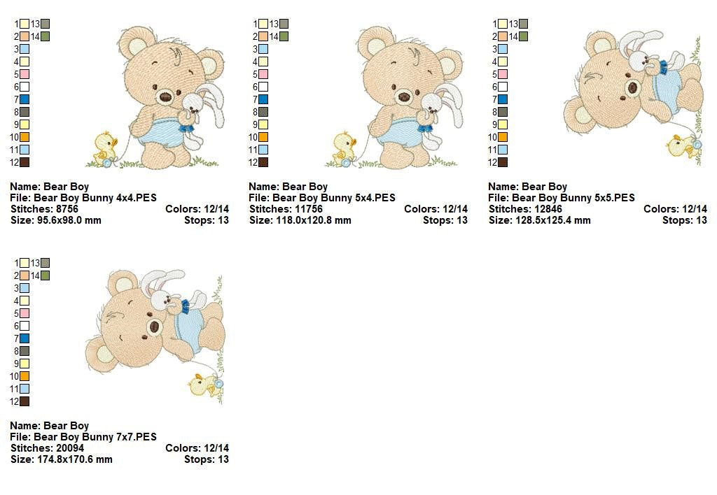 Sweet Bear Boy with Bunny - Fill Stitch – Machine Embroidery Design