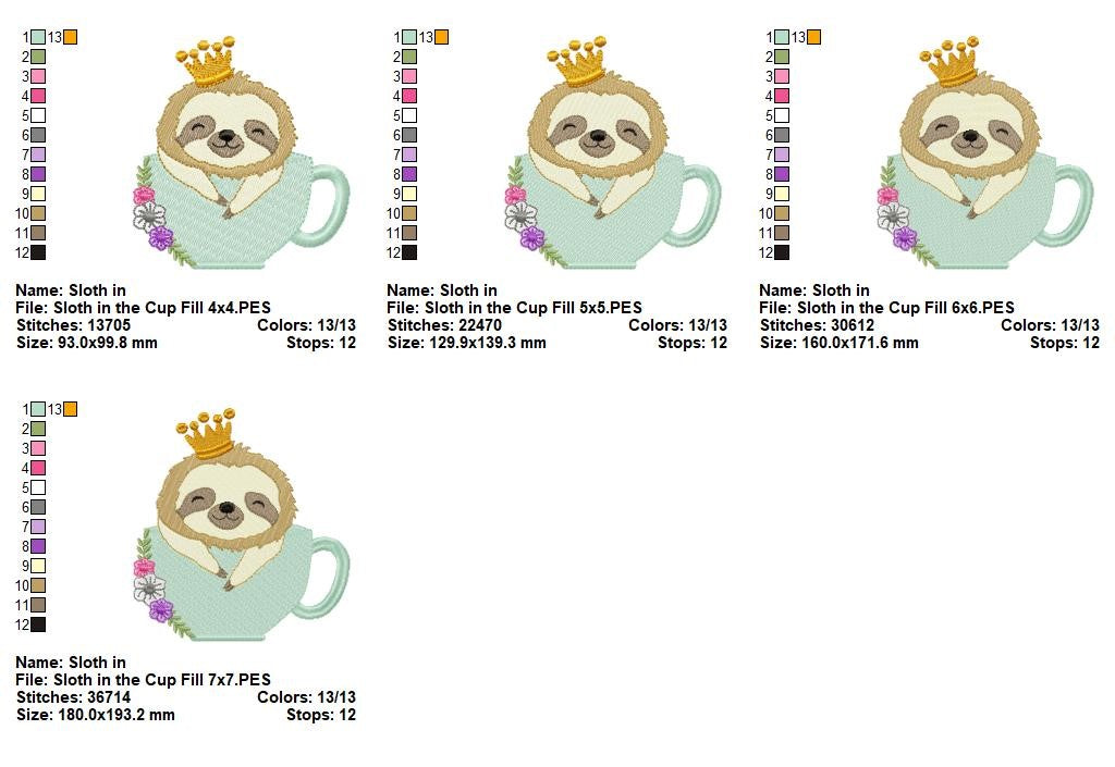 Animals in Teacups Collection - Fill Stitch - Machine Embroidery Design