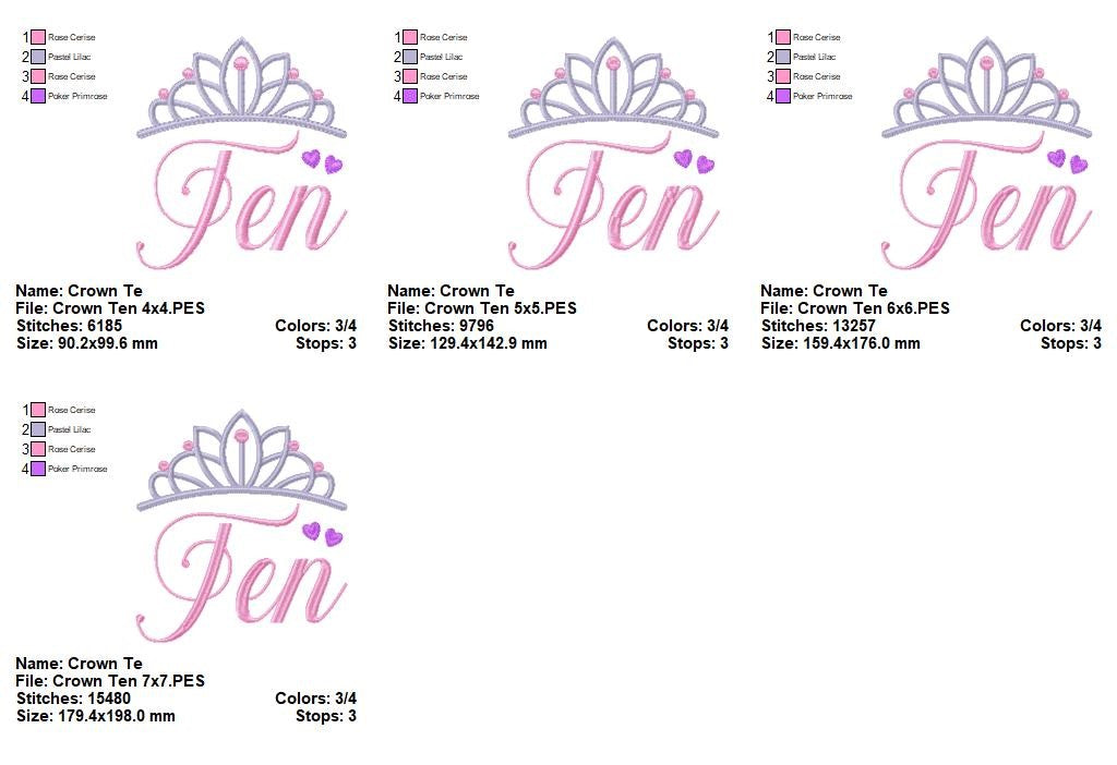 Princess Birthday Ten - Satin Stitch - Machine Embroidery Design