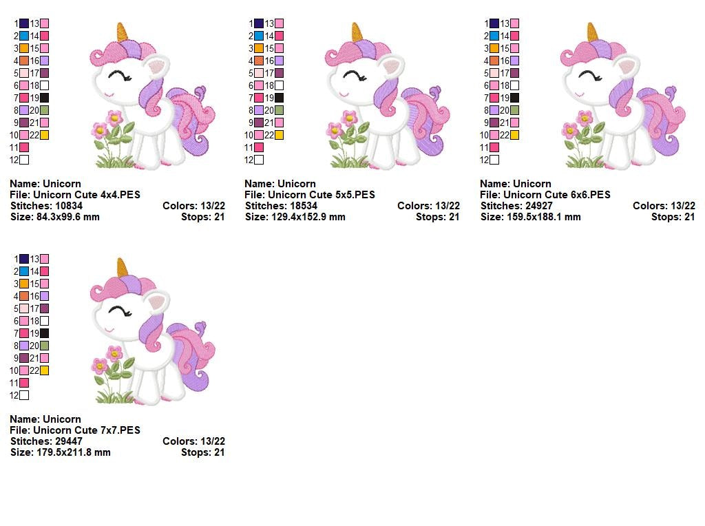 Cute Unicorn - Appliqué - Machine Embroidery Design